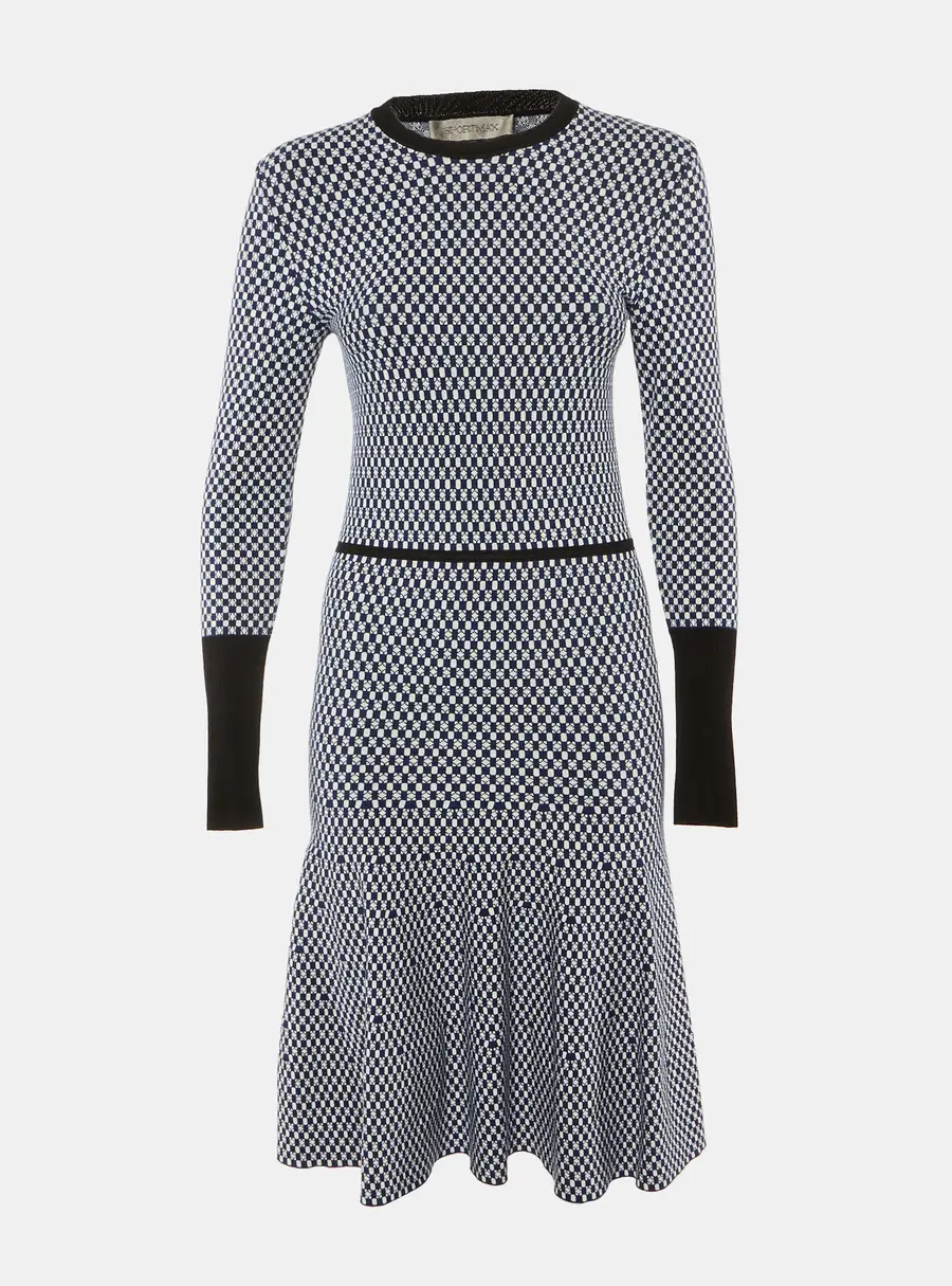 Sportmax Blue Check Pattern Knit Midi Dress M