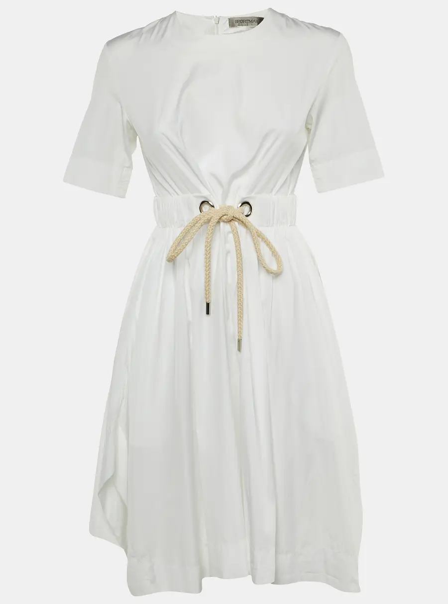 Sportmax White Cotton Belted Handkerchief Hem S