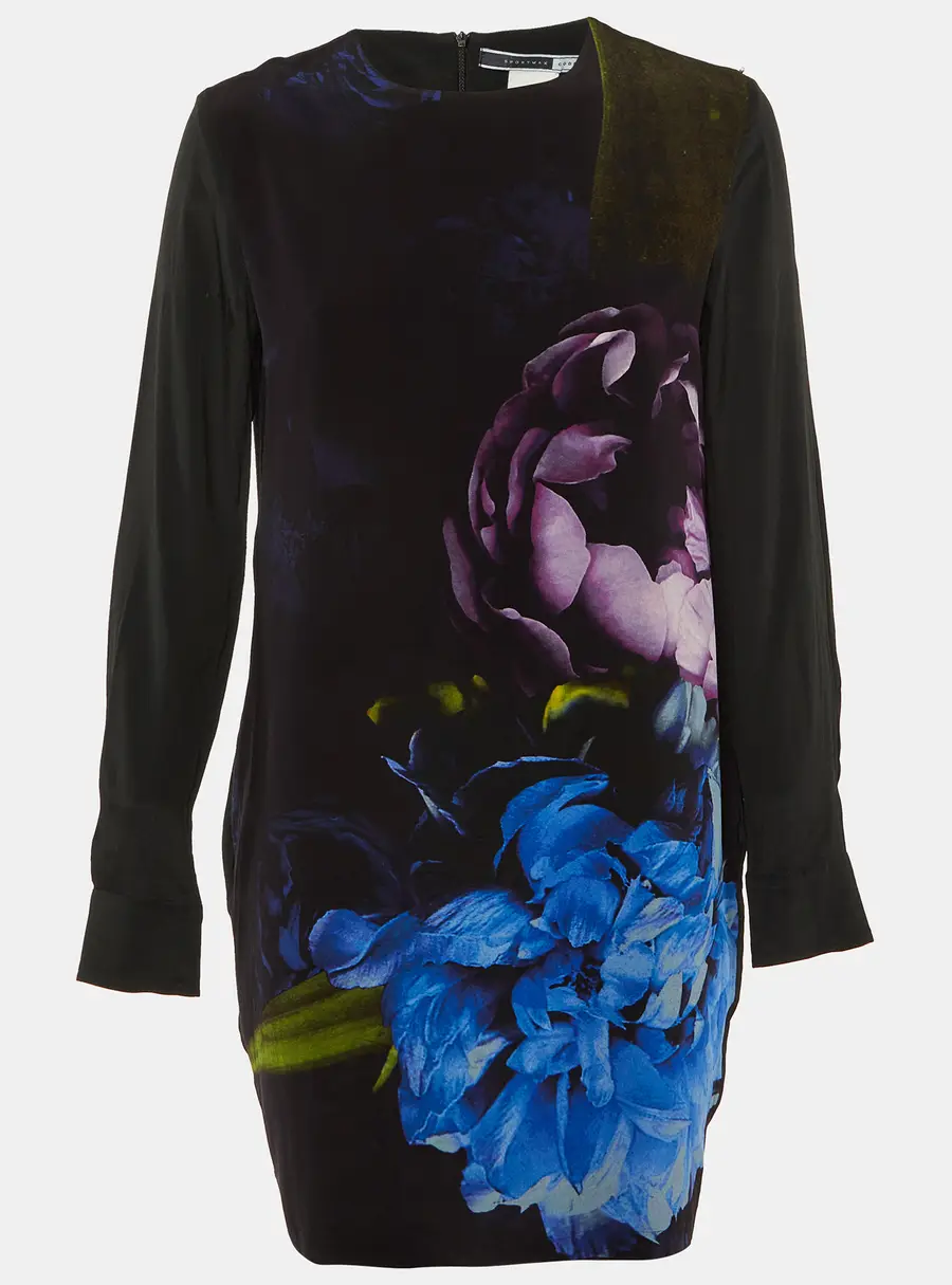 Sportmax Code Black Floral Print Silk Mini Dress M