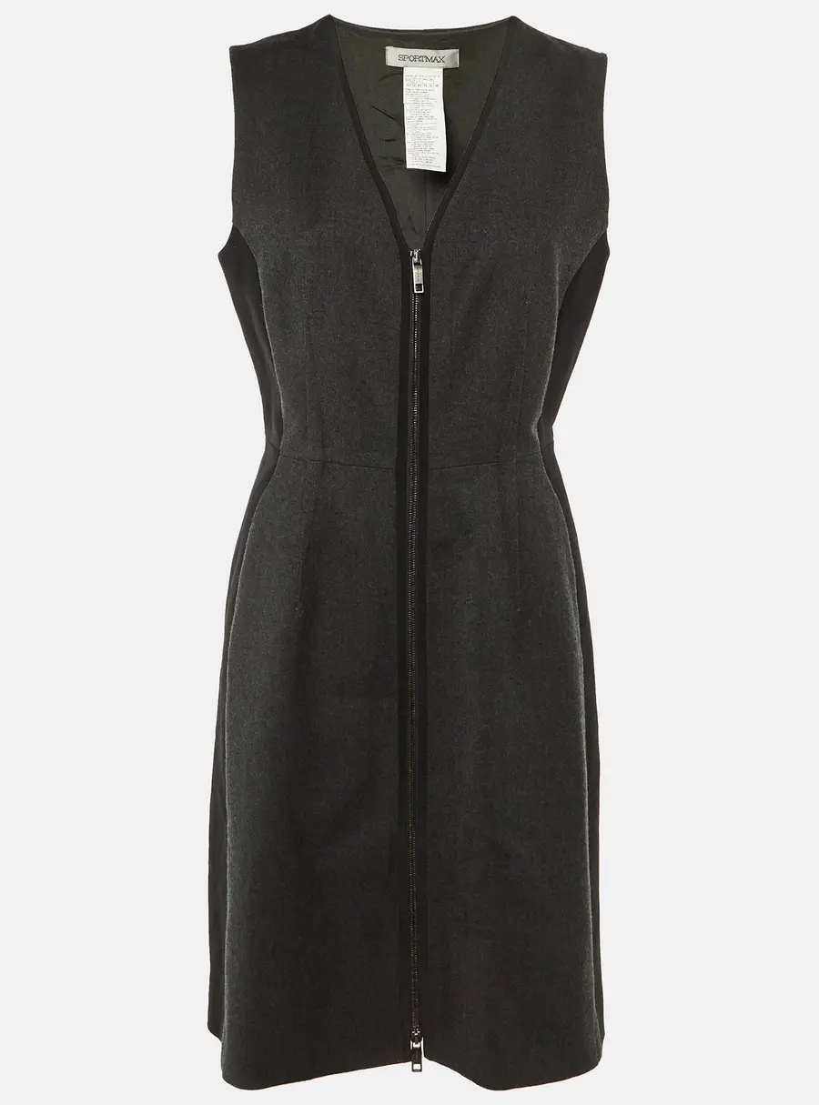 Sportmax Grey/Black Wool Sleeveless Dress M