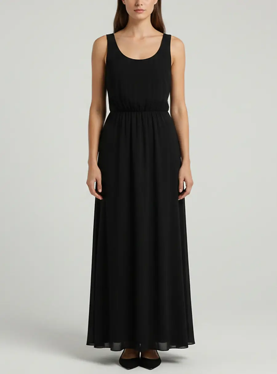 Sportmax Black Chiffon Sleeveless Midi Dress M