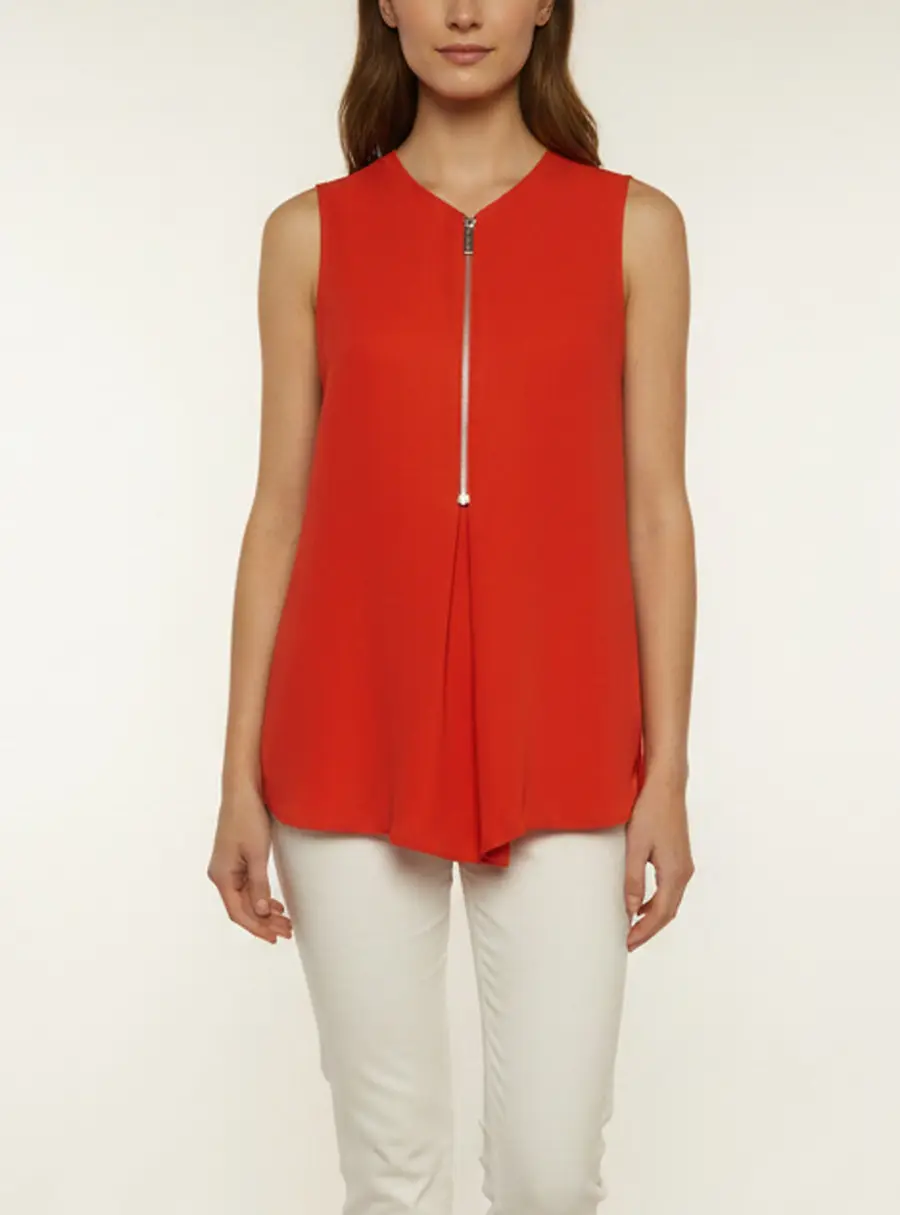 Sportmax Orange Crepe Sleeveless Embellished Blouse M
