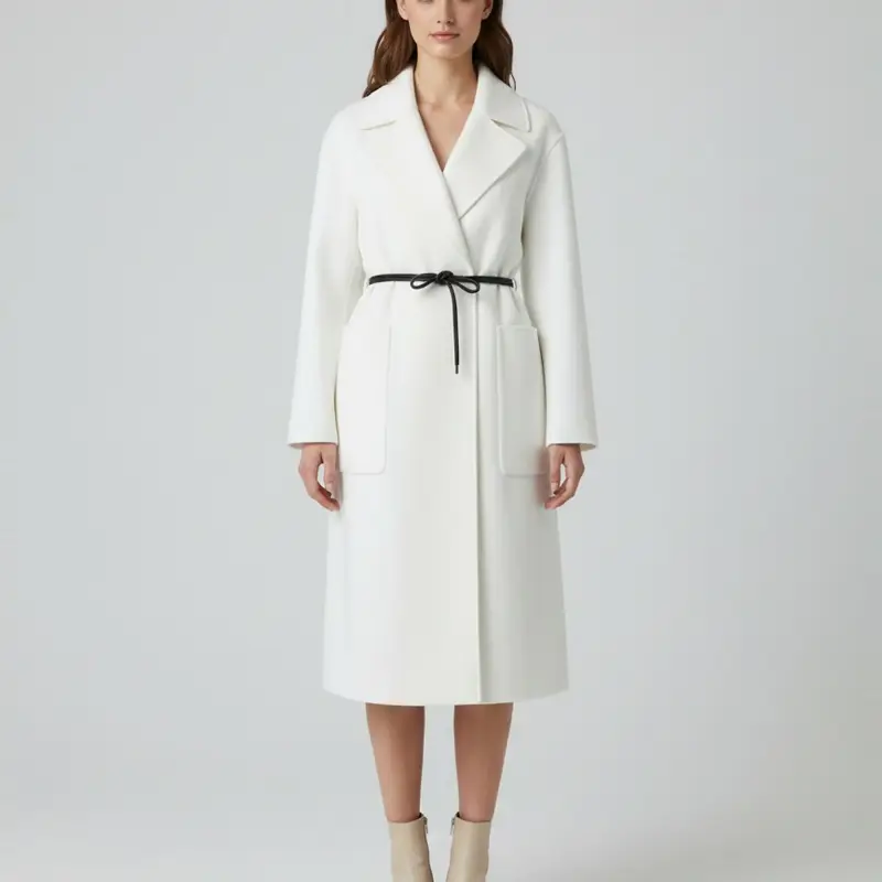 Sportmax Off White Wool Felt Abate Leather Trim Wrap Coat S