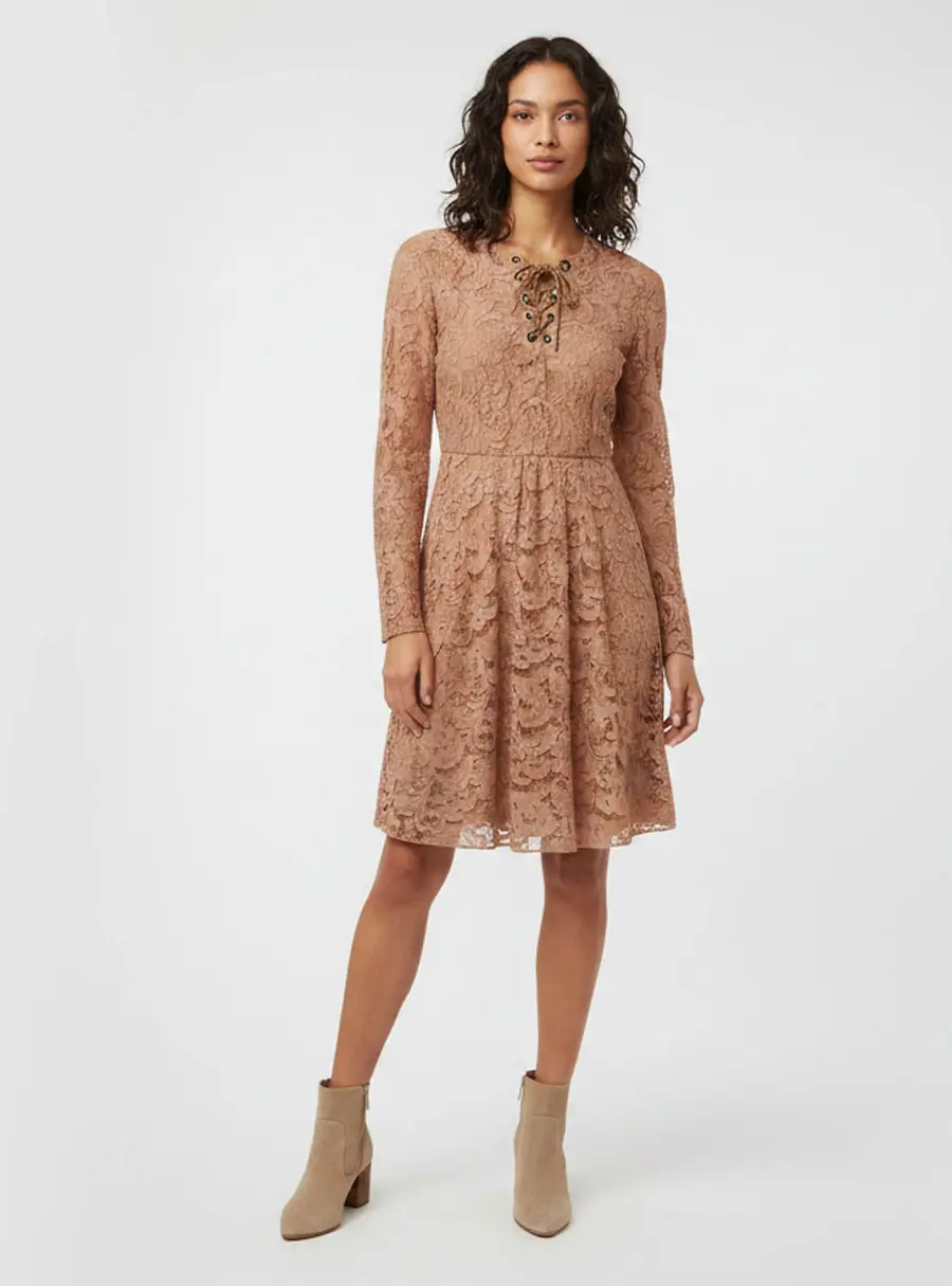 Sportmax Code Tan Floral Lace Zip-Up Cocktail Dress M