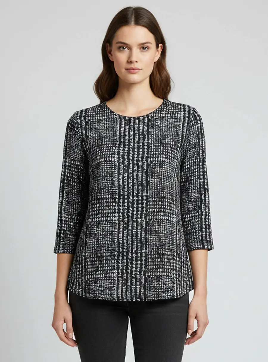Sportmax Monochrome Printed Silk Long Sleeve Blouse M