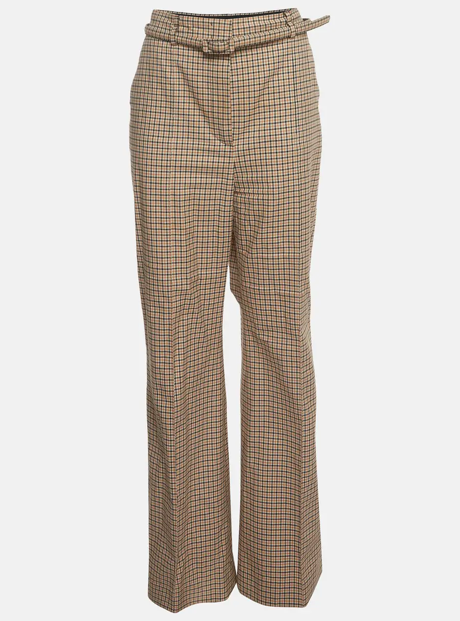 Sportmax Beige Plaid Straight Fit Trousers L