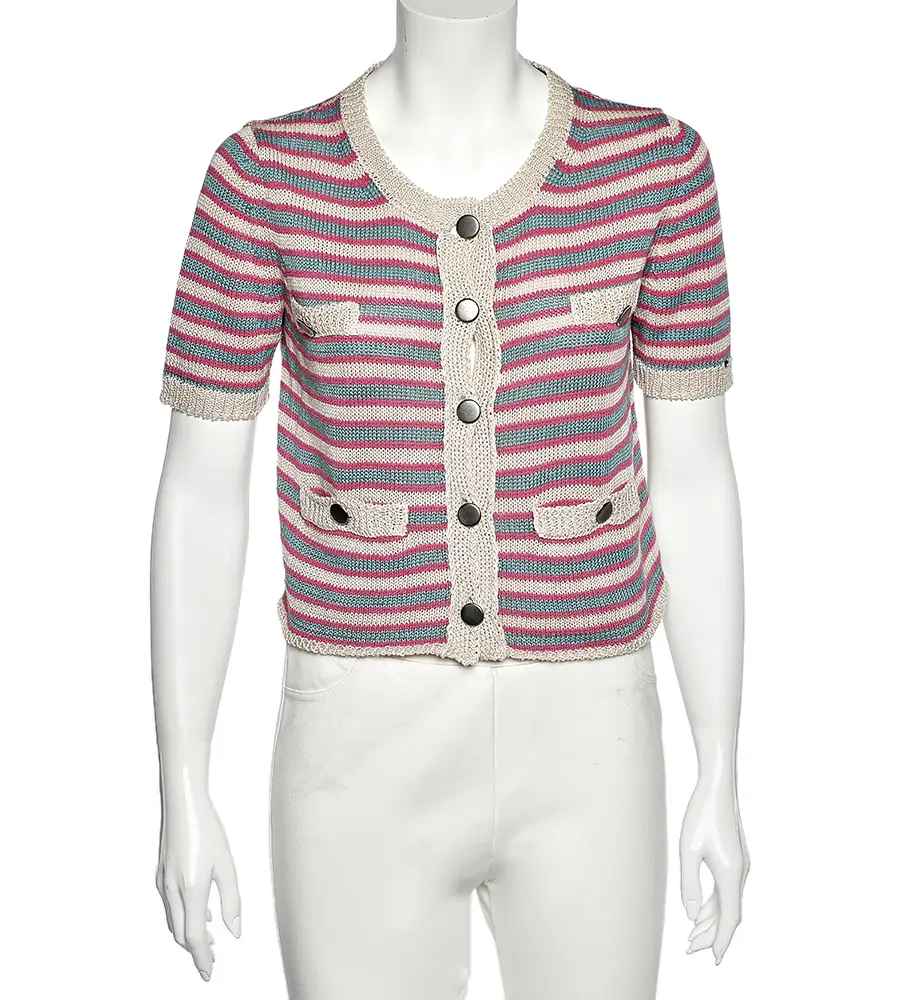 Sportmax Multicolor Striped Linen Knit Button Front Cardigan M