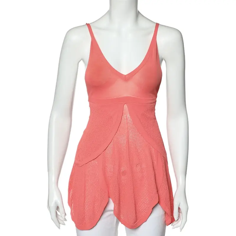 Sportmax Pink Perforated Knit Tie Back Overlay Top S