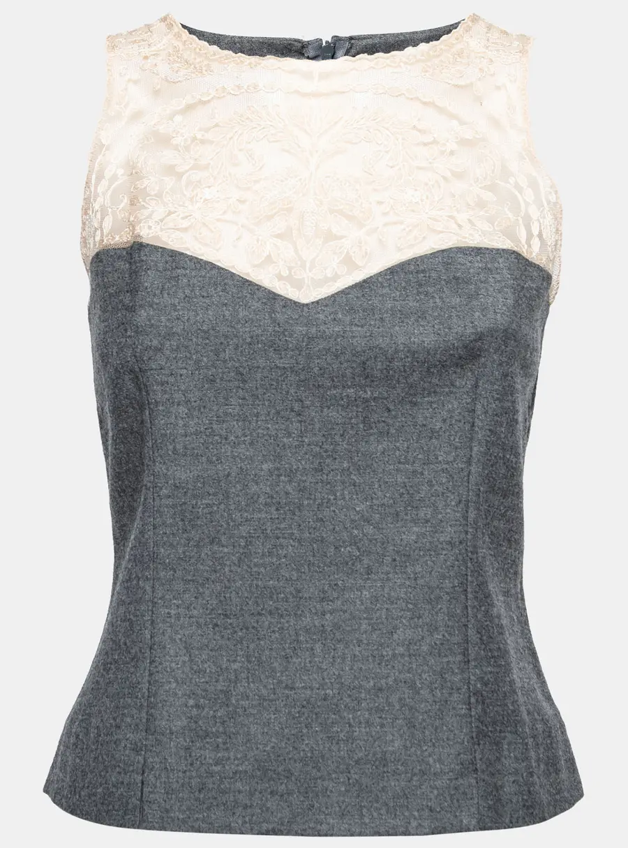 Sportmax Grey Wool Lace Detail Sleeveless Top S