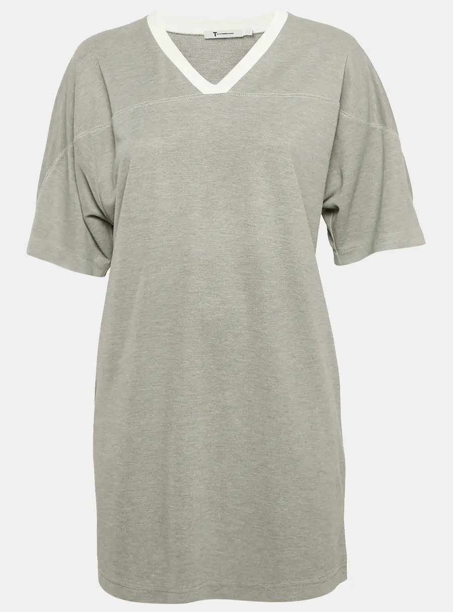 T by Alexander Wang Grey Modal V-Neck Long T-Shirt S