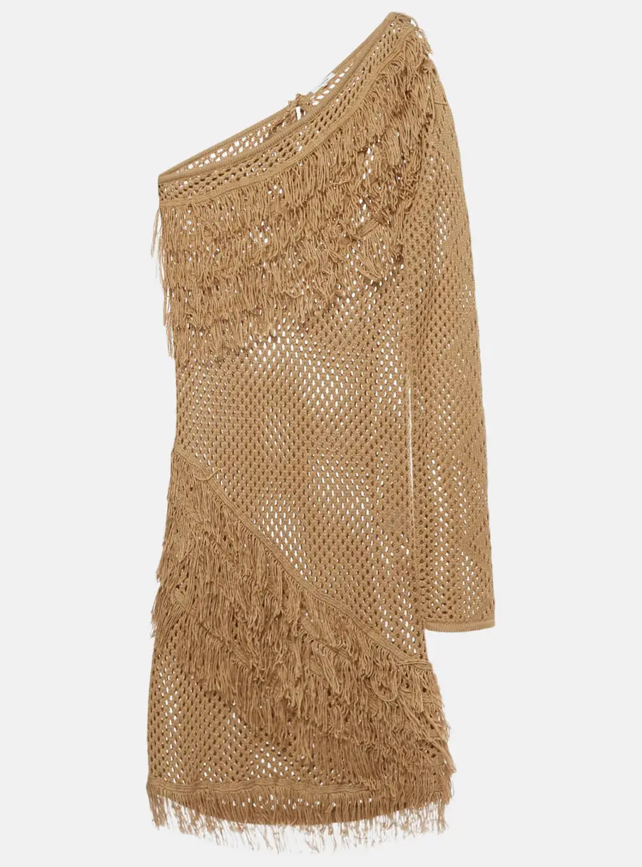 Tularosa Tan Crochet One Shoulder Peek A Boo Mini Dress L