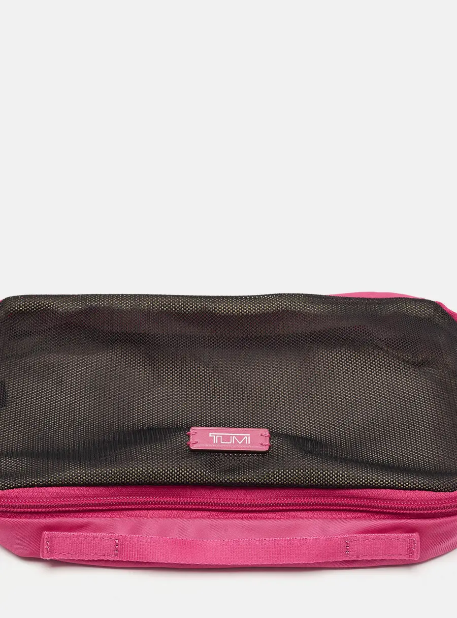 TUMI Cosmetic Travel Pouch Pink/Black Mesh and Nylon