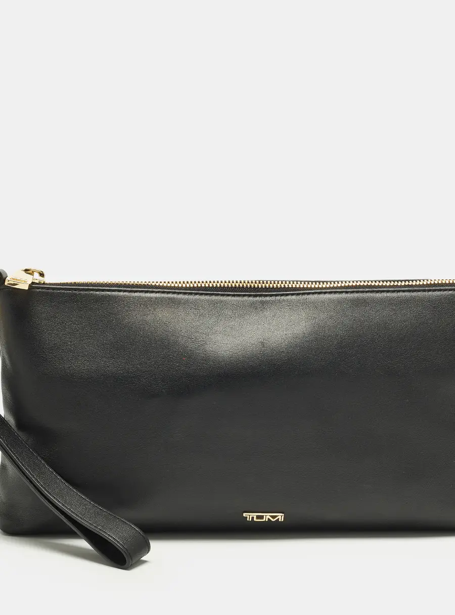 TUMI Savannah Black Leather Wristlet Clutch