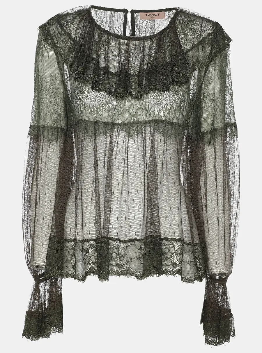 Twinset Green Knitted Lace Long Sleeve Top M