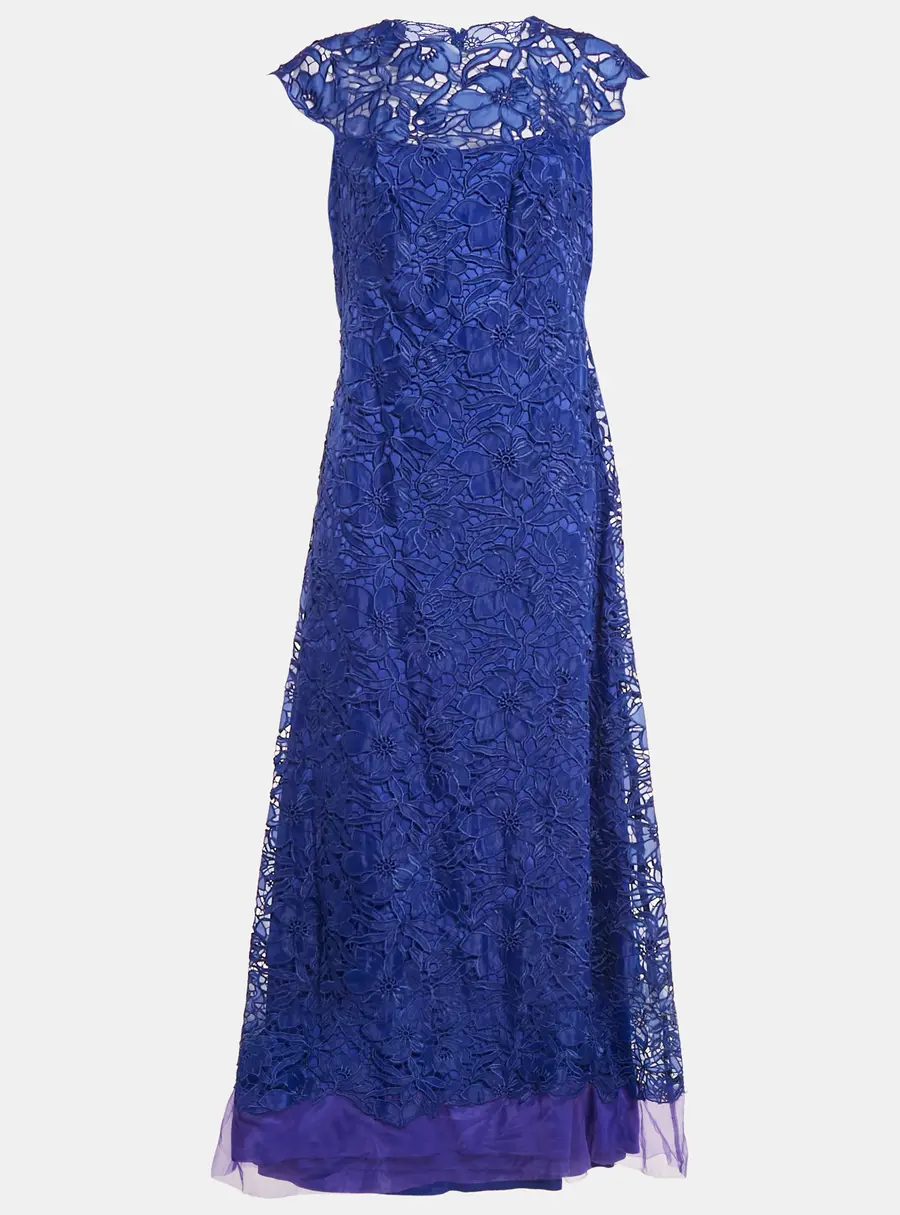 Tadashi Shoji Blue Floral Lace Cap Sleeve Milien Gown L