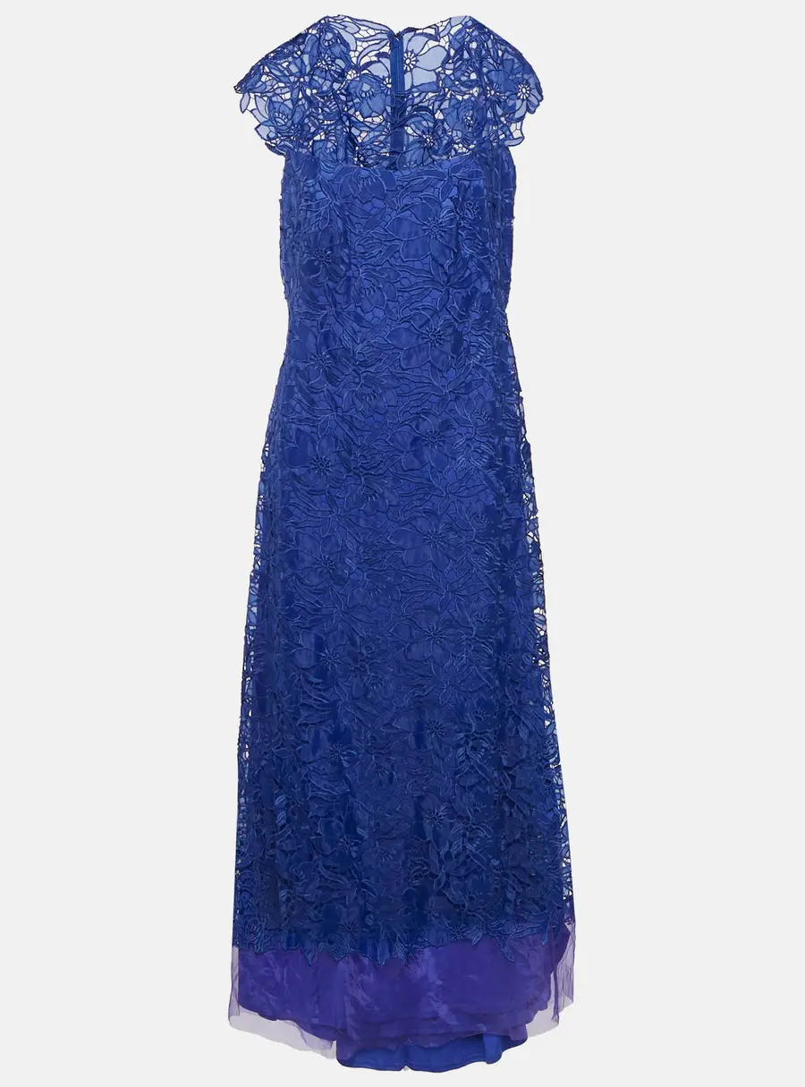 Tadashi Shoji Blue Floral Lace Cap Sleeve Milien Gown L