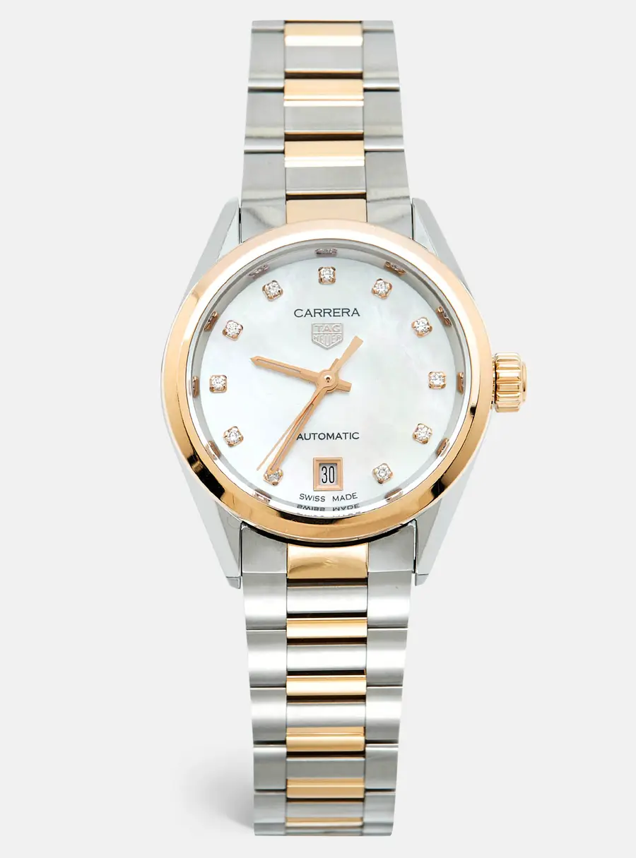 TAG Heuer Carrera WBN2450.BD0569 Mother Of Pearl Dial Diamond 18K Rose Gold Stainless Steel Women's Wristwatch 29 mm