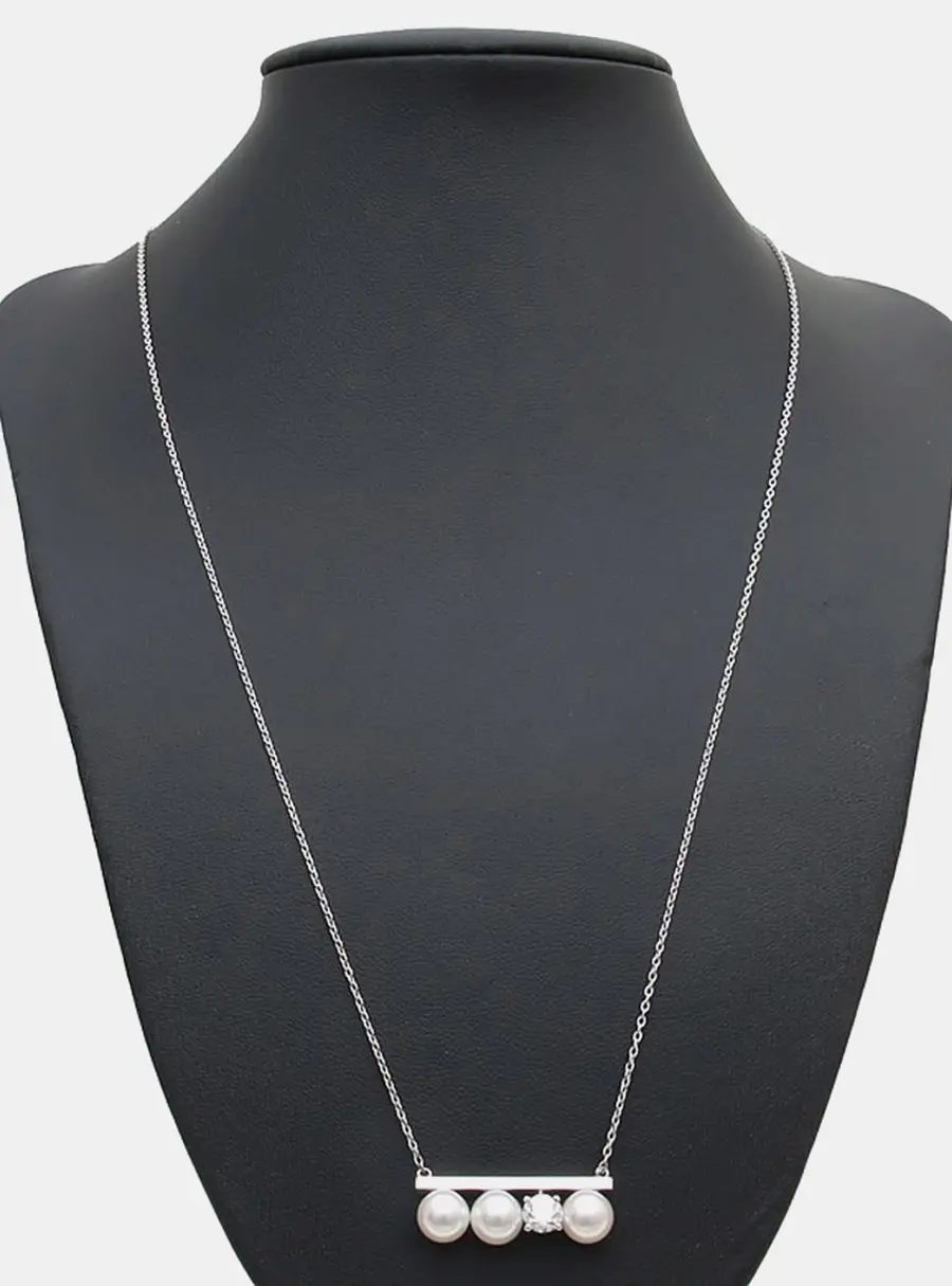 Tasaki Dasaki 18k White Gold Diamond Akoya Pearl Balance Necklace