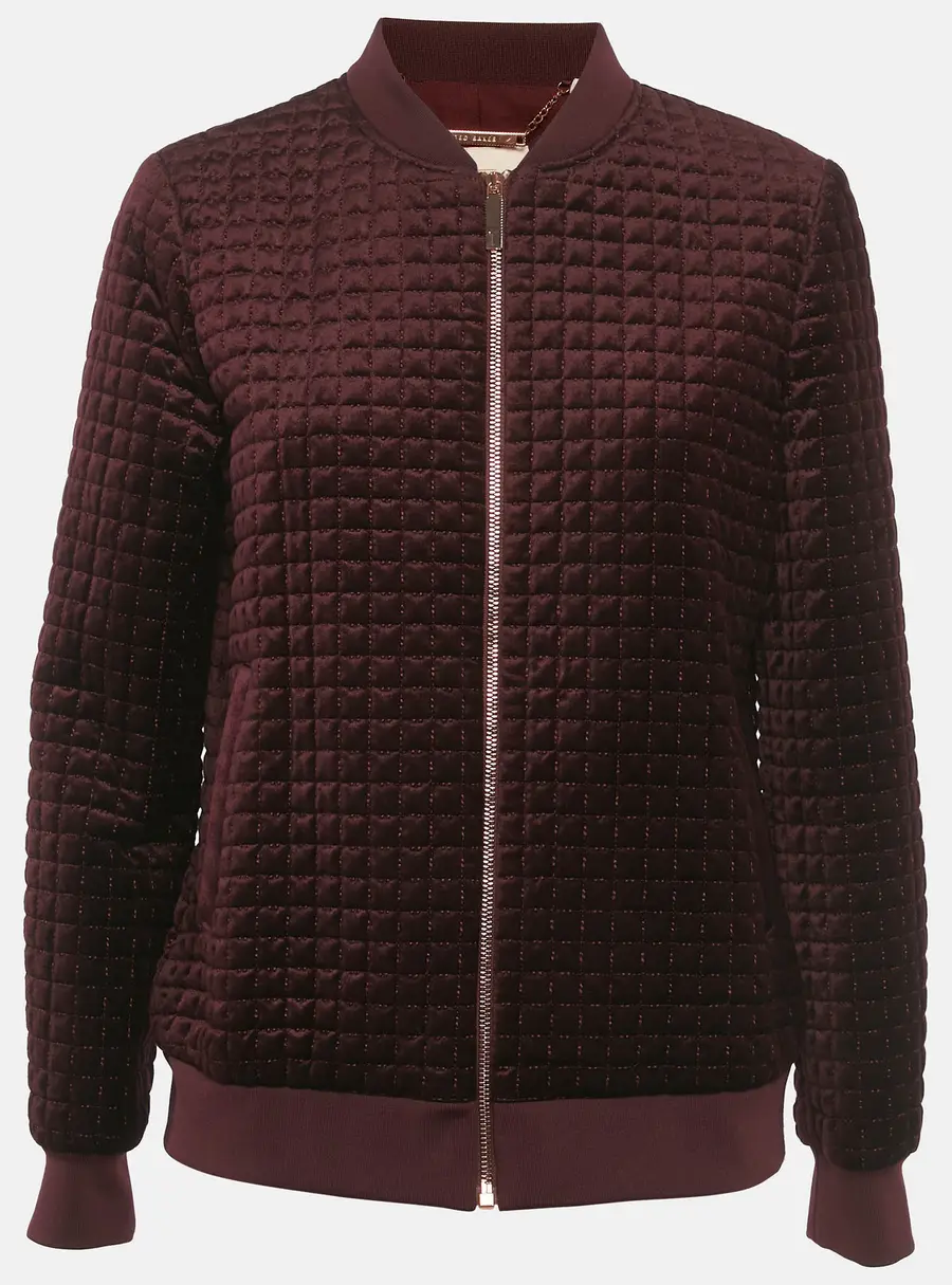 Ted Baker Burgundy Velvet Quilted Prindil Bomber Jacket M