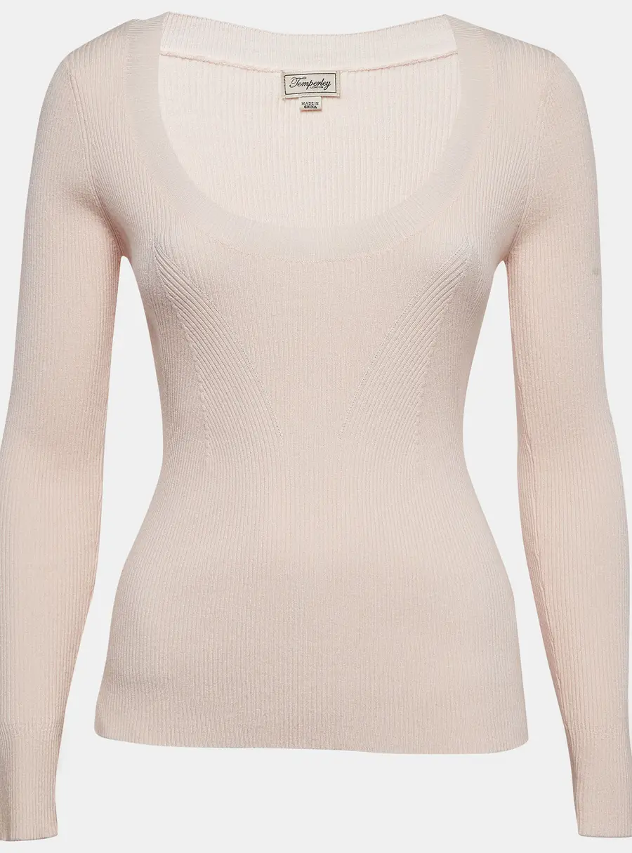 Temperly london Pink Rib Knit Round Neck Sweater M