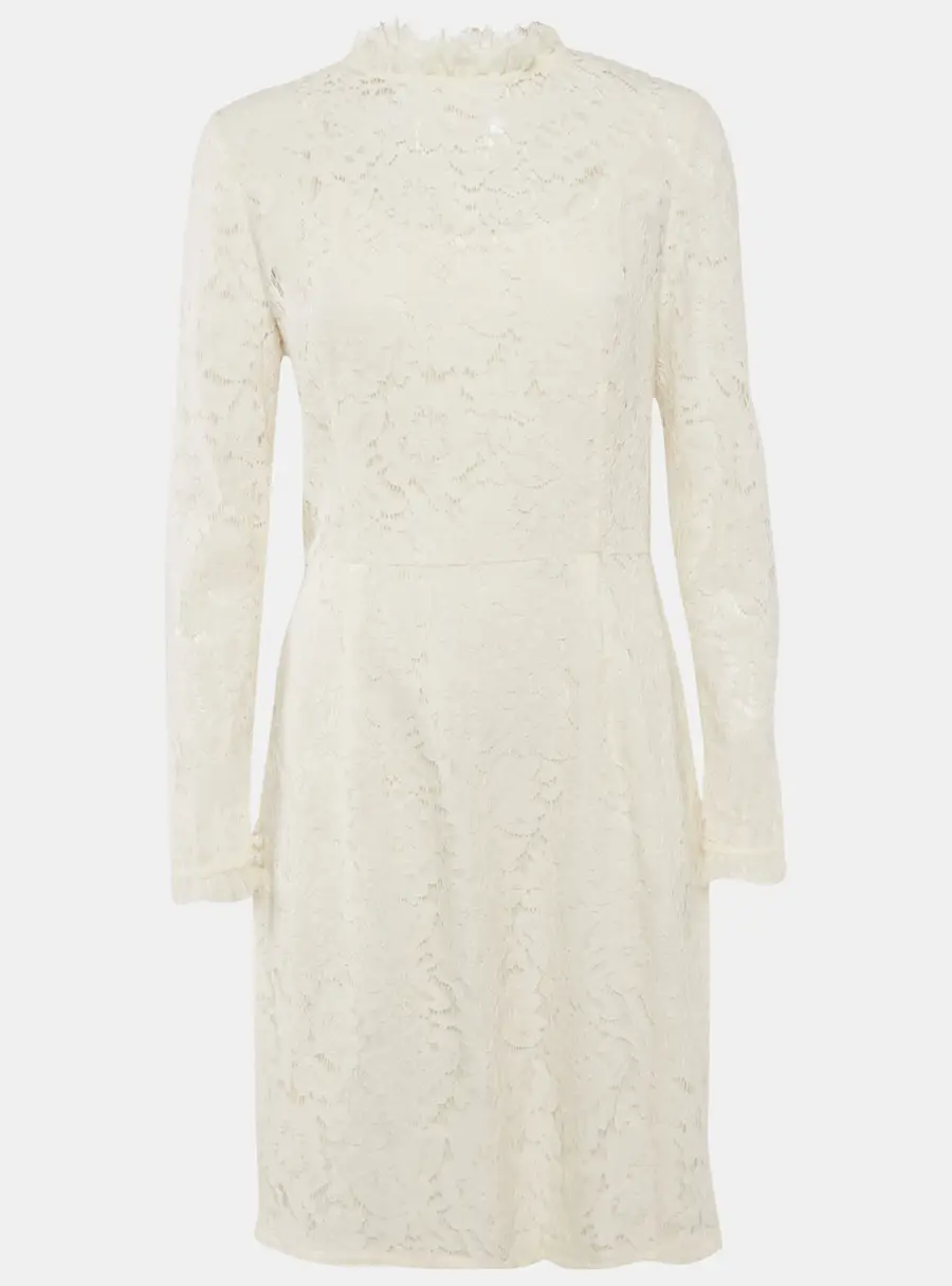 Temperly London Off-White/Ivory Floral Lace Ruffled Short Dress L