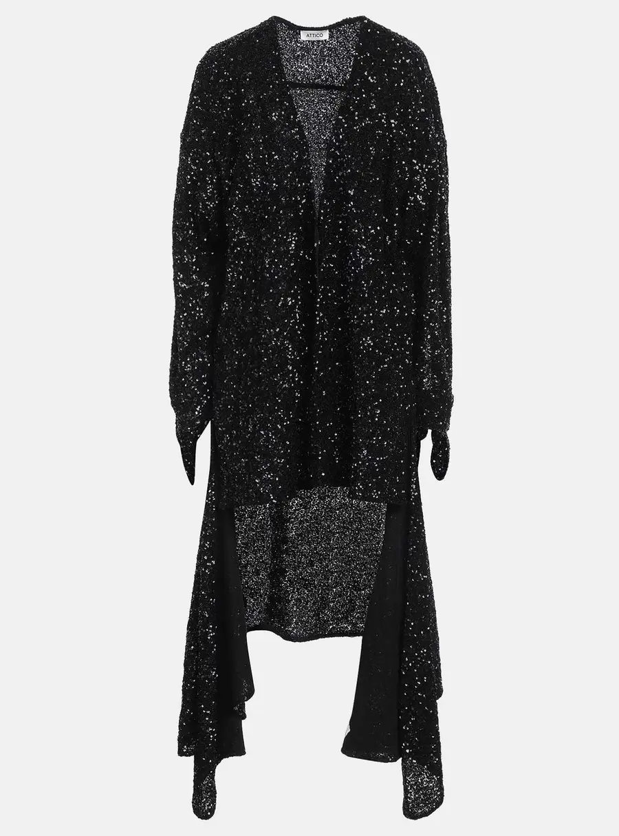 The Attico Black Sequin Button Front Asymmetric Cocktail Dress M