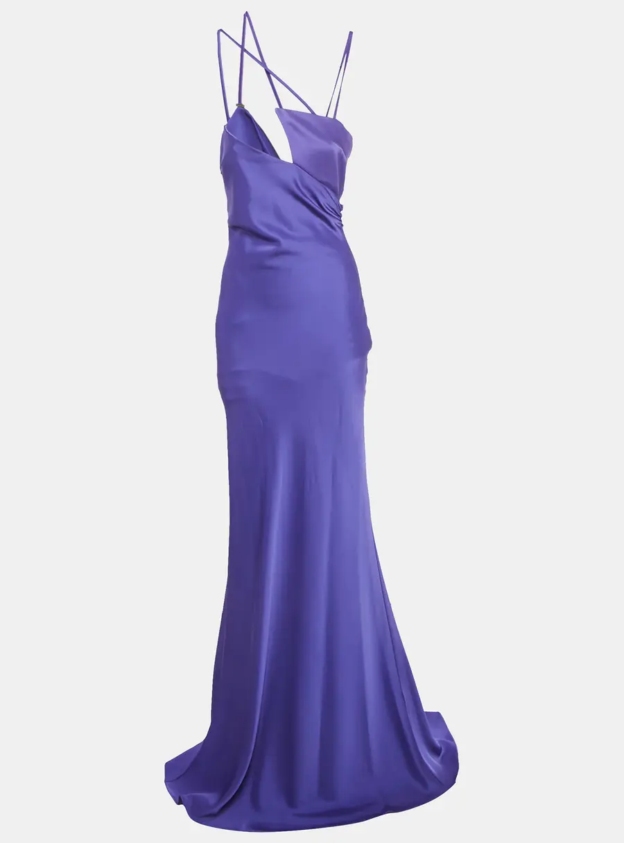 The Attico Vivid Violet Satin Melva Long Dress M