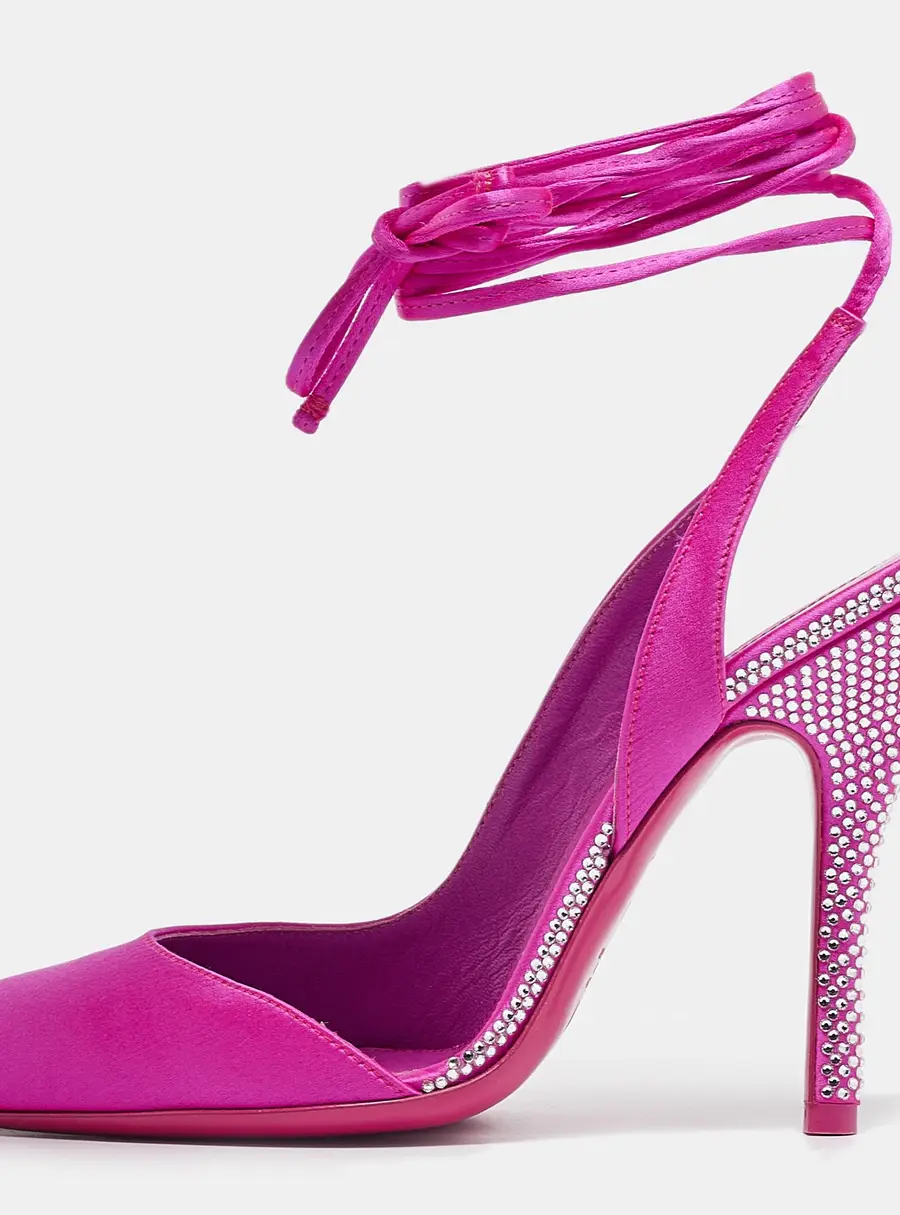 The Attico Pink Satin Crystal Embellished Ankle Strap Pumps Size 40