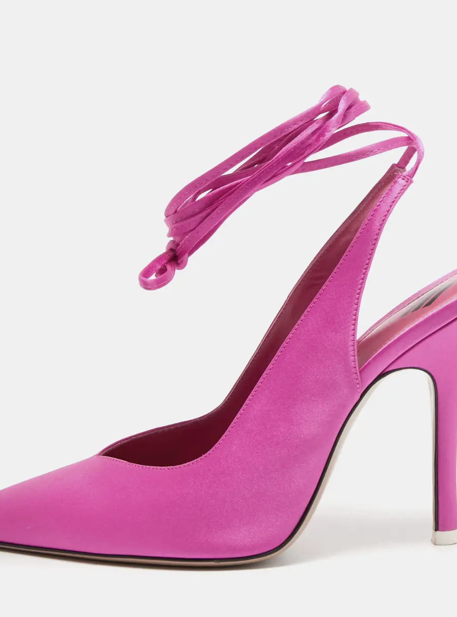 The Attico Venus Size 37.5 Neon Pink Satin Pointed Toe Ankle Wrap Pumps
