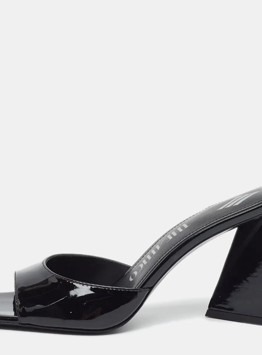 The Attico Devon Size 37.5 Black Patent Leather Heel Block Slide Sandals