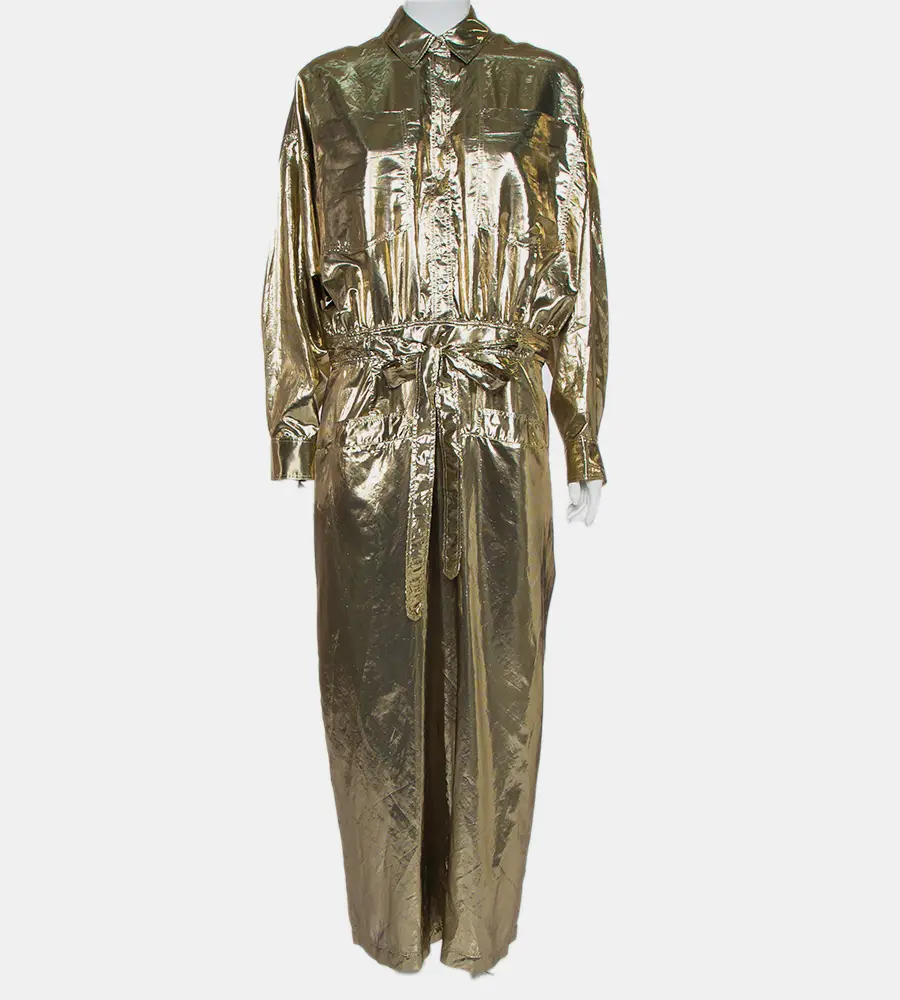 Attico Metallic Silk Belted Oversized Shirt Dress M