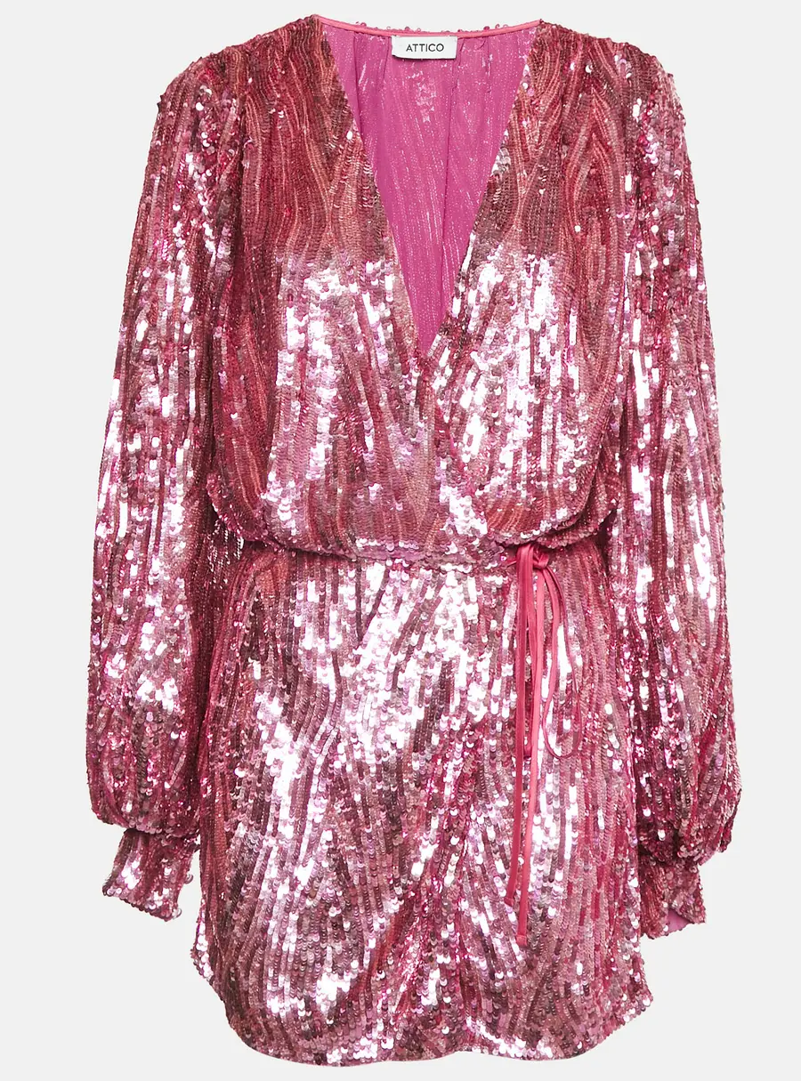 The Attico Pink Sequin Mini Wrap Dress S