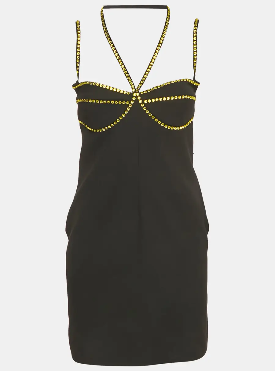 The Attico Black Crepe Stud Detail Mini Dress M