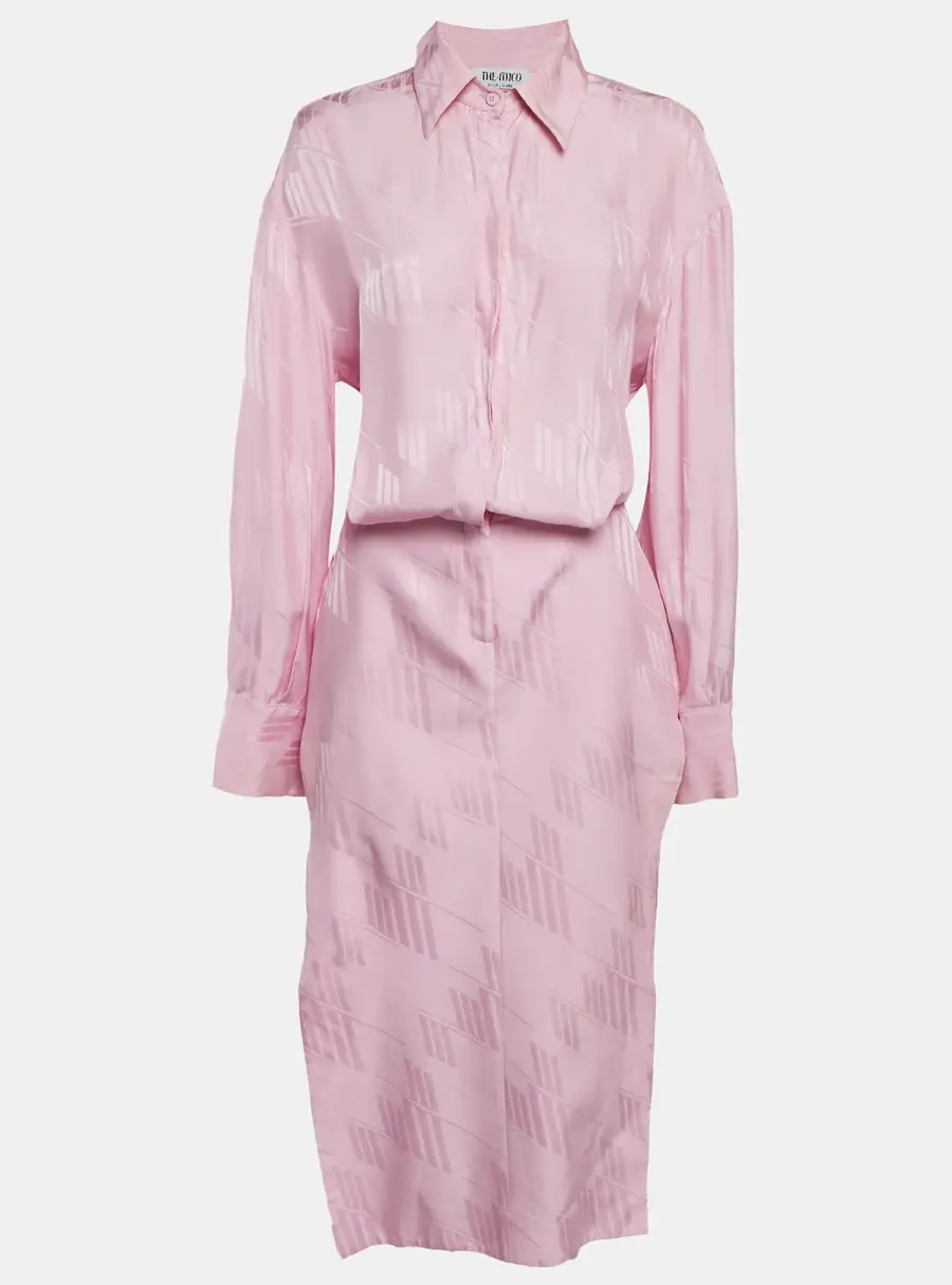 The Attico Pink Satin Jacquard Slit Detail Charla Midi Dress M