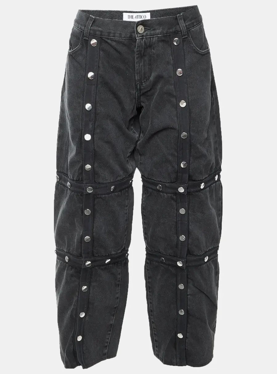 The Attico Black Washed Cotton Button Detail Deconstructed Jeans M