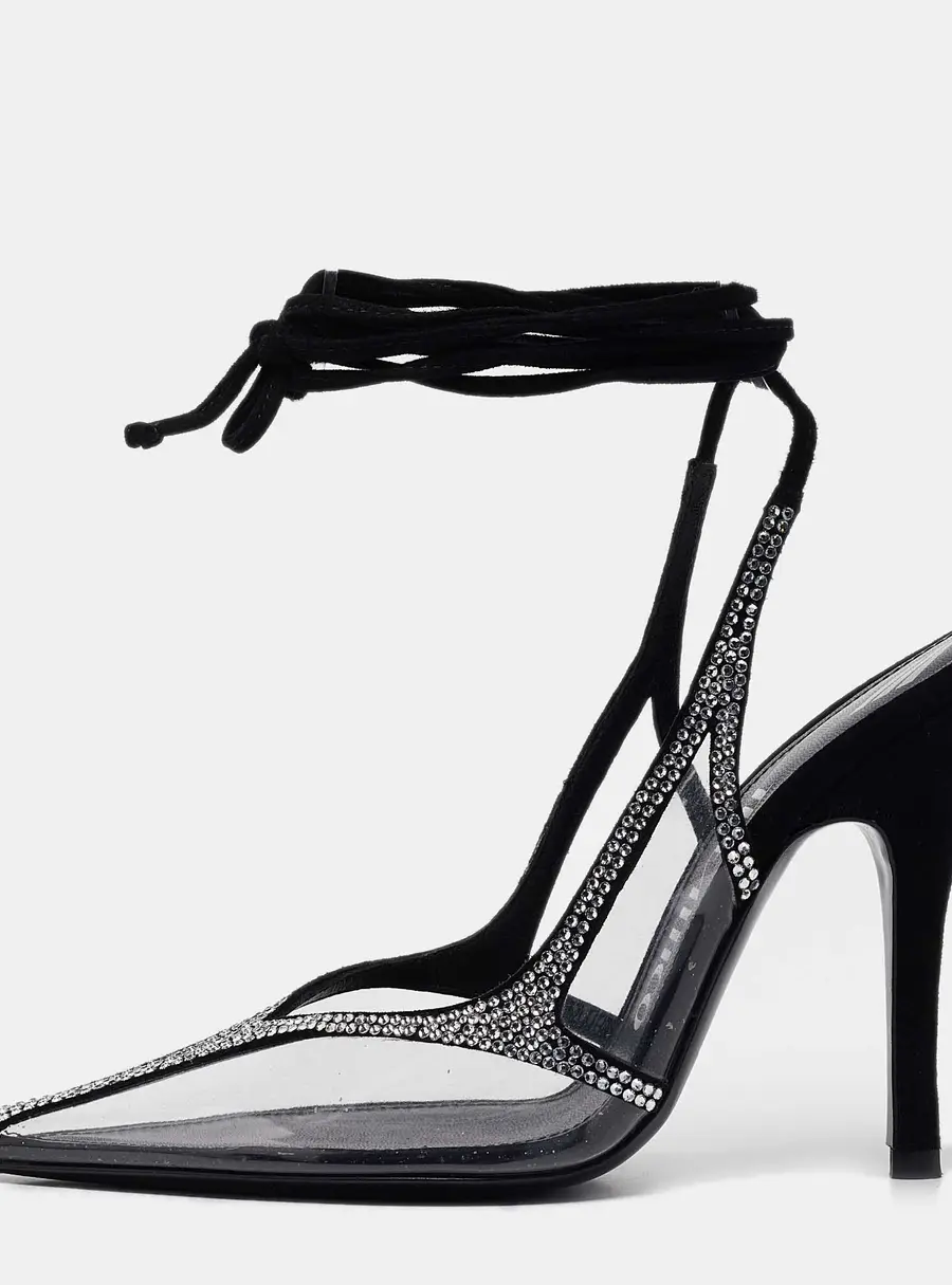 The Attico Transparent PVC and Suede Crystal Embellished Venus Pumps Size 38