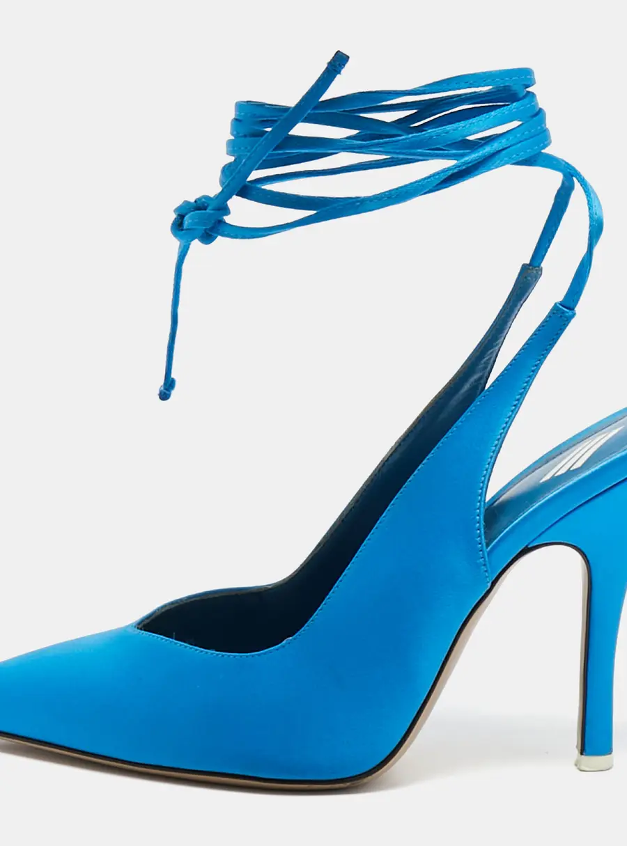 The Attico Blue Satin Pointed Toe Ankle Wrap Pumps Size 37.5