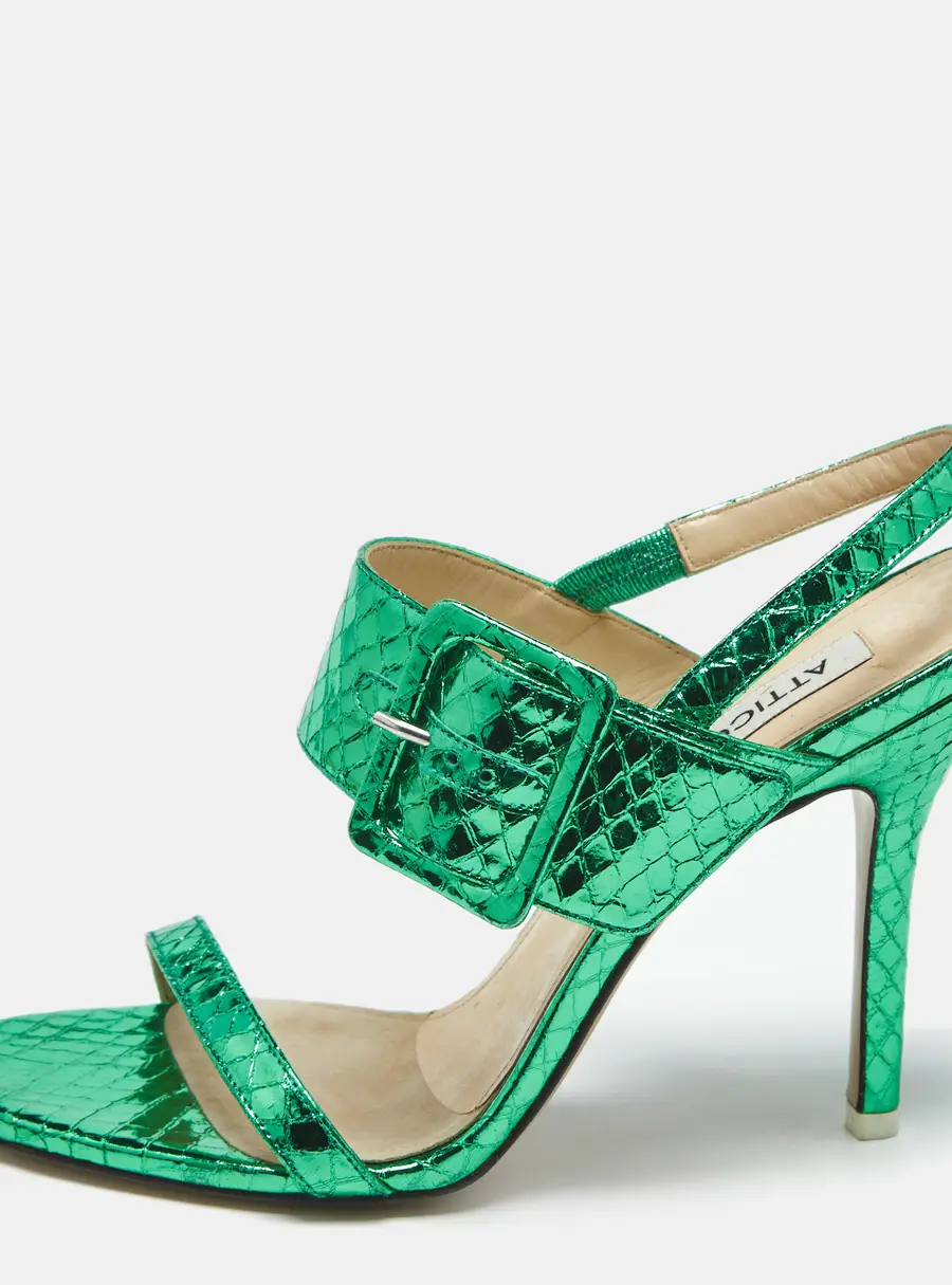 The Attico Green Python Embossed Leather Mariah Ankle Strap Sandals Size 39