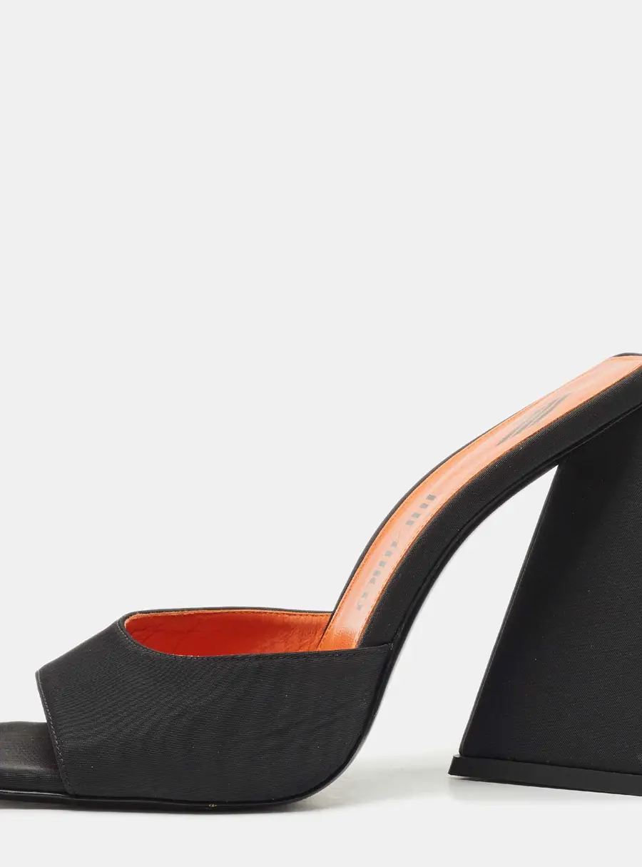 The Attico Black Satin Devon Block Heel Slide Sandals Size 39