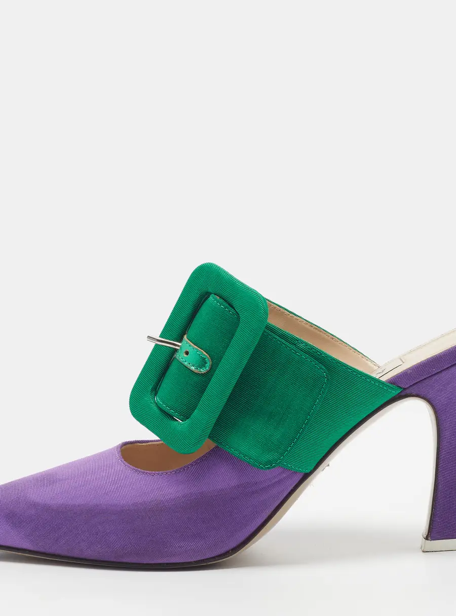 The Attico Size 39 Purple/Green Canvas Buckle Mules
