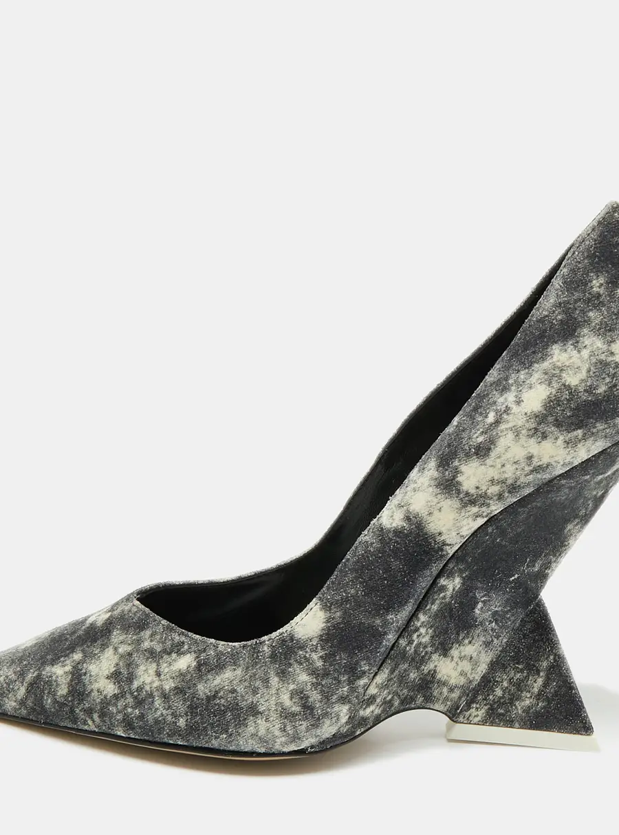 The Attico Cheope Size 41 Black Marble Fabric Pointed Toe Wedge Pumps