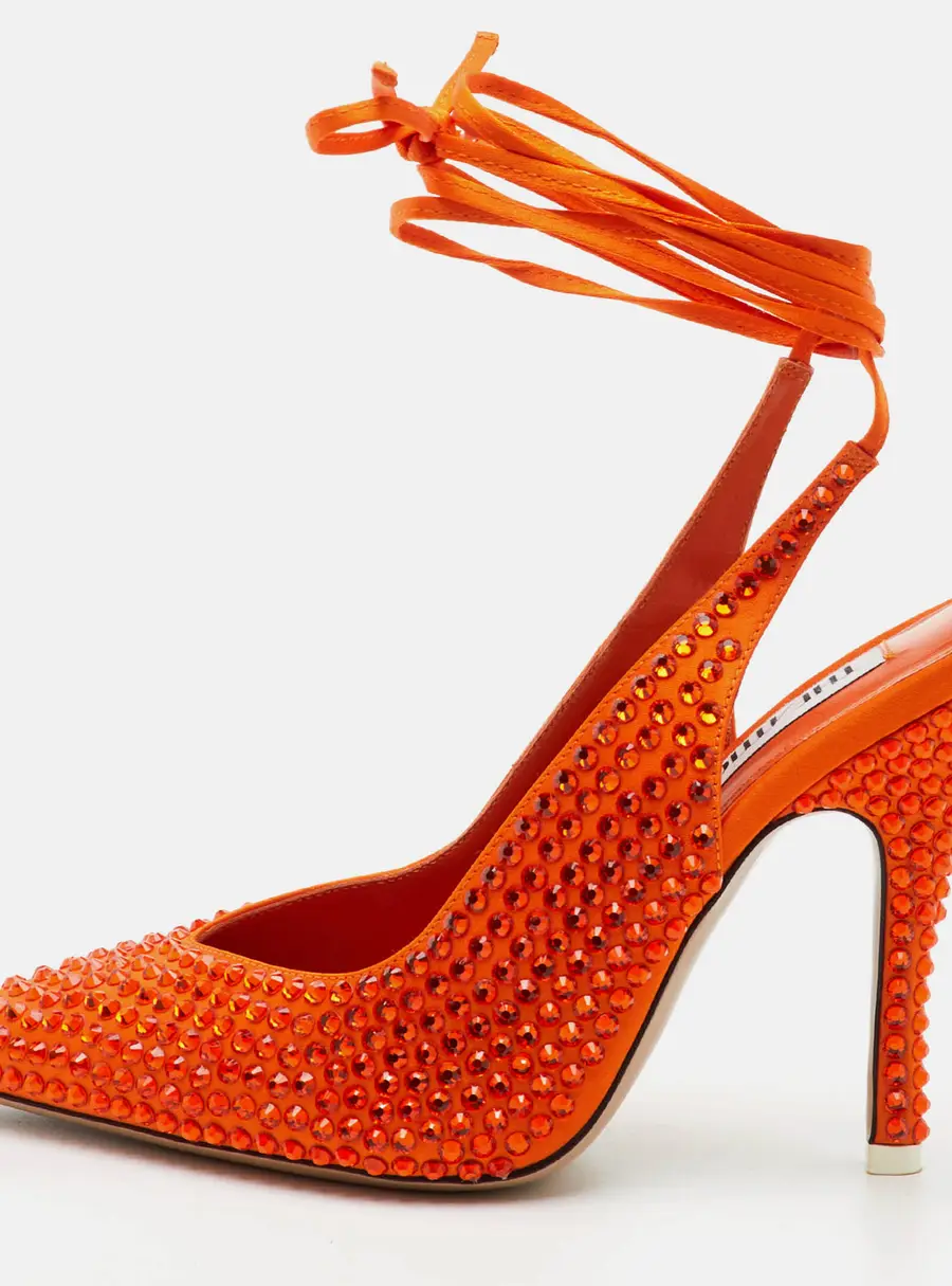 The Attico Venus Size 37 Orange Fabric Crystal Embellished Ankle Tie Pumps