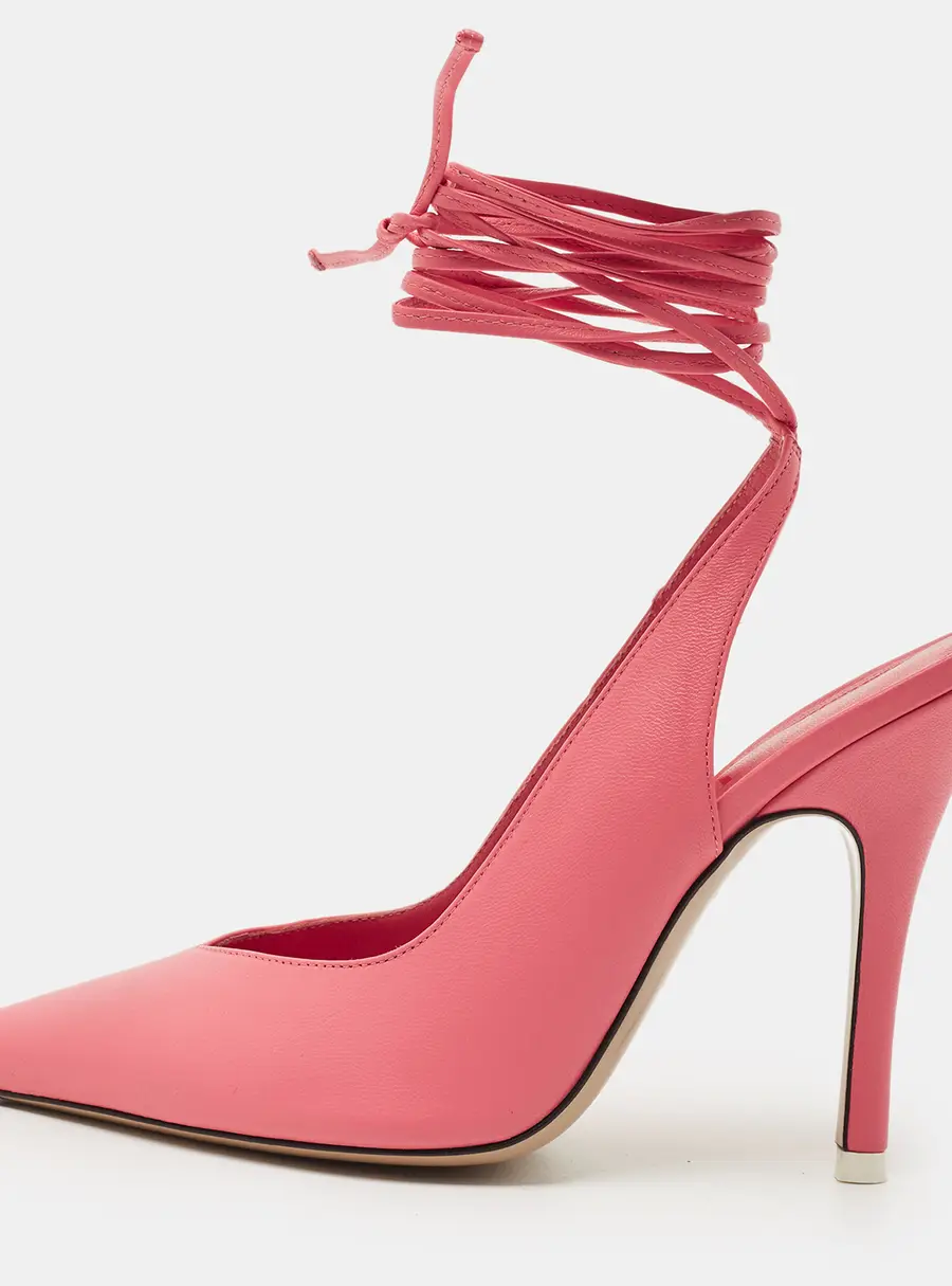 The Attico Venus Size 38.5 Pink Leather Ankle Wrap Pumps