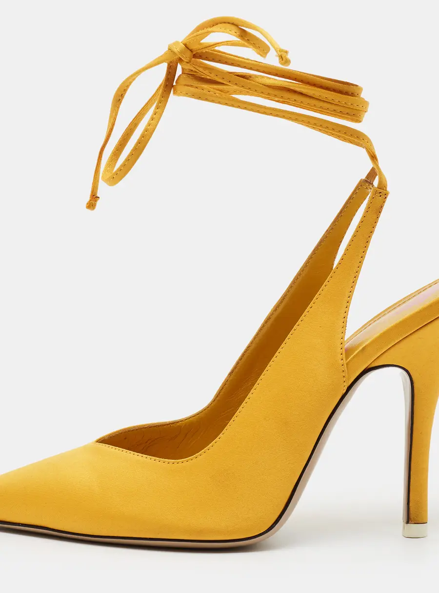 The Attico Venus Size 38.5 Yellow Satin Ankle Wrap Pumps