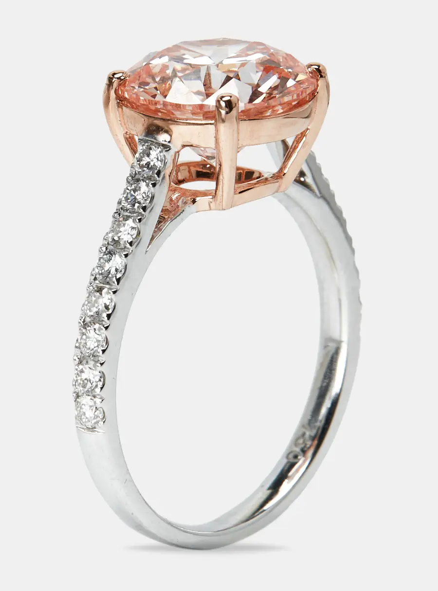 2.40 cts Pink Round Lab Grown Diamond 18k Two Tone Gold Ring Size 52