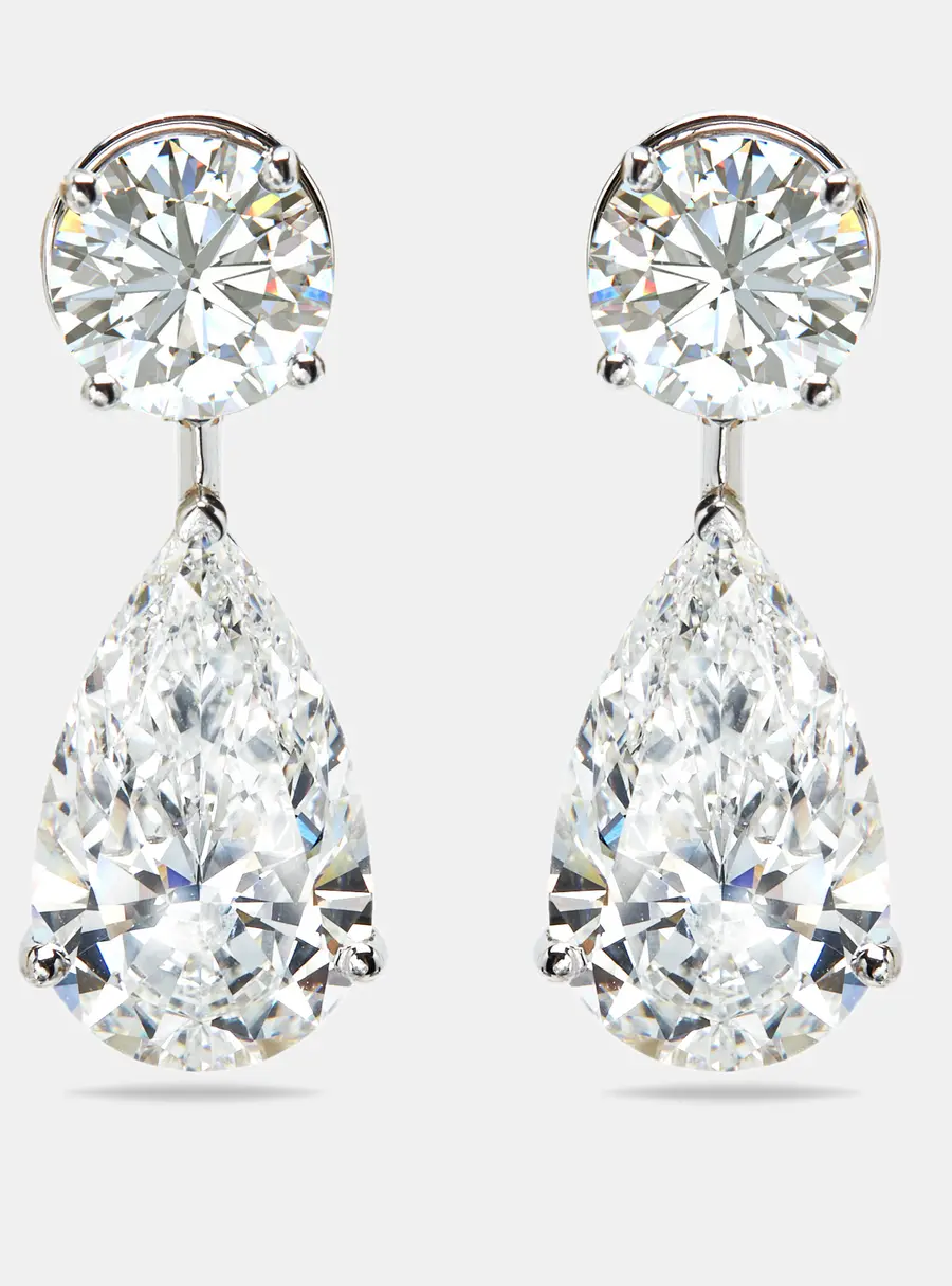 8.00 cts Round and Pear Cut Lab Grown Diamond 18k White Gold Earrings