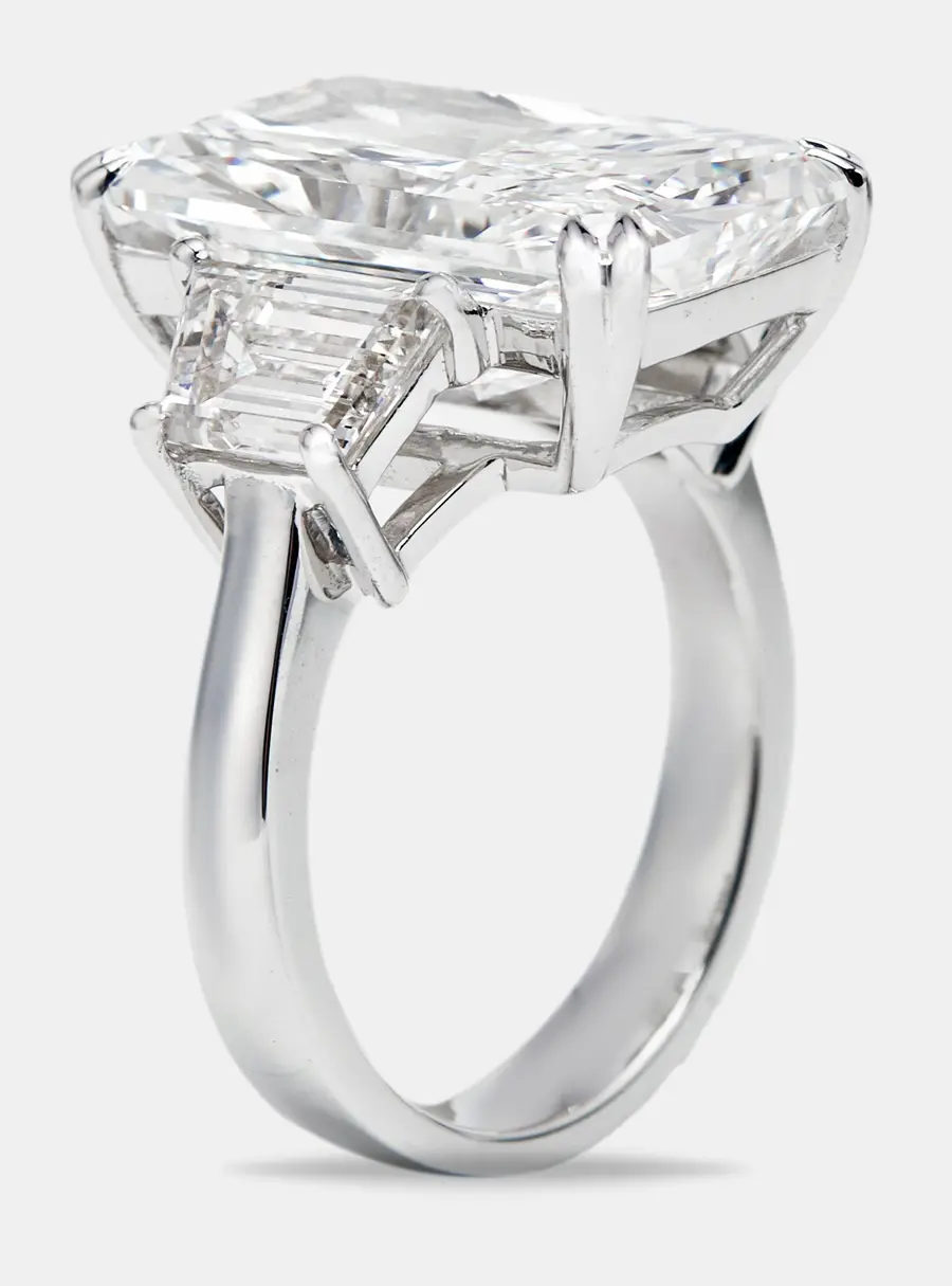 17.00 cts Radiant Cut and Trapezoid Lab Grown Diamond 18k White Gold Ring Size 53