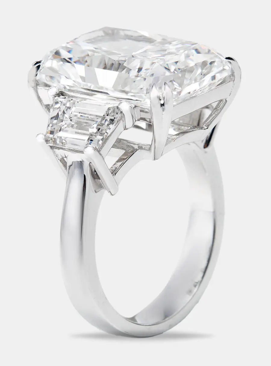 14.00 cts Radiant Cut and Trapezoid Lab Grown Diamond 18k White Gold Ring Size 52