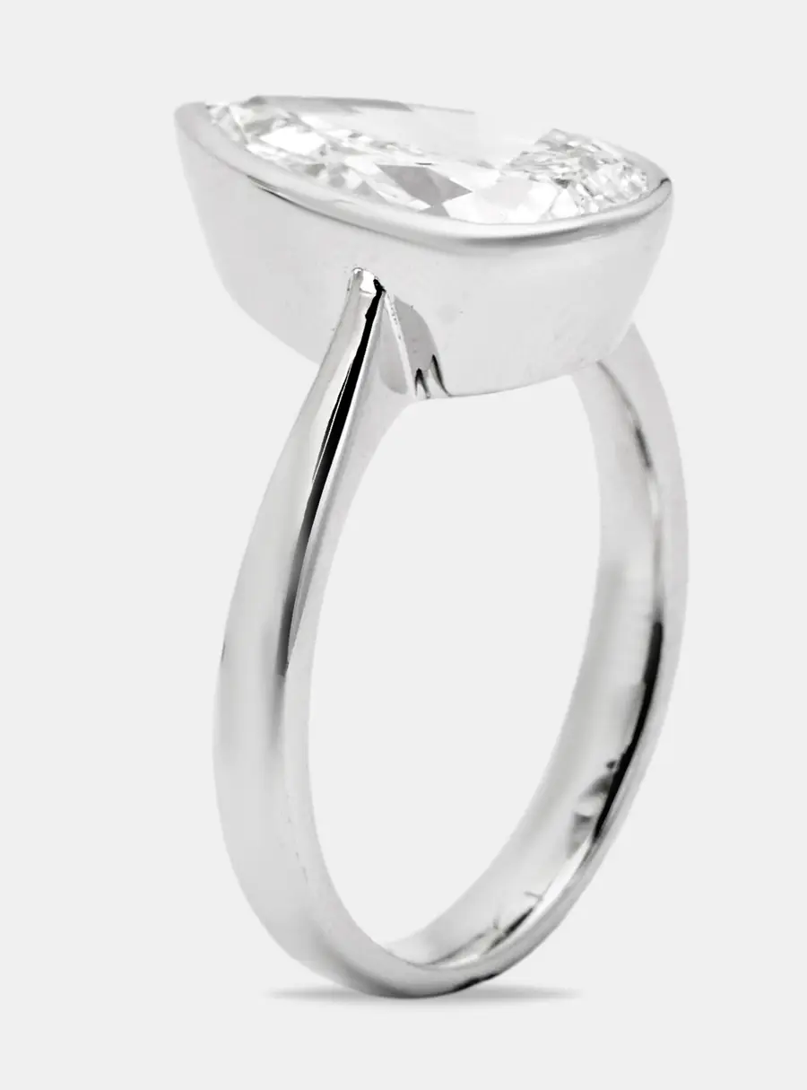 3.00 cts Pear Brilliant Cut Lab Grown Diamond 18k White Gold Ring Size 52