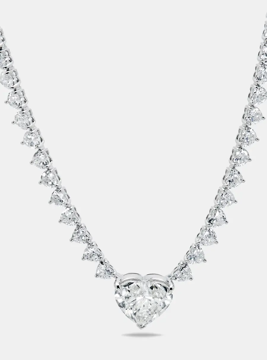 23.25 cts Heart Brilliant Lab Grown Diamond 18k White Gold Necklace (Center 5 cts)